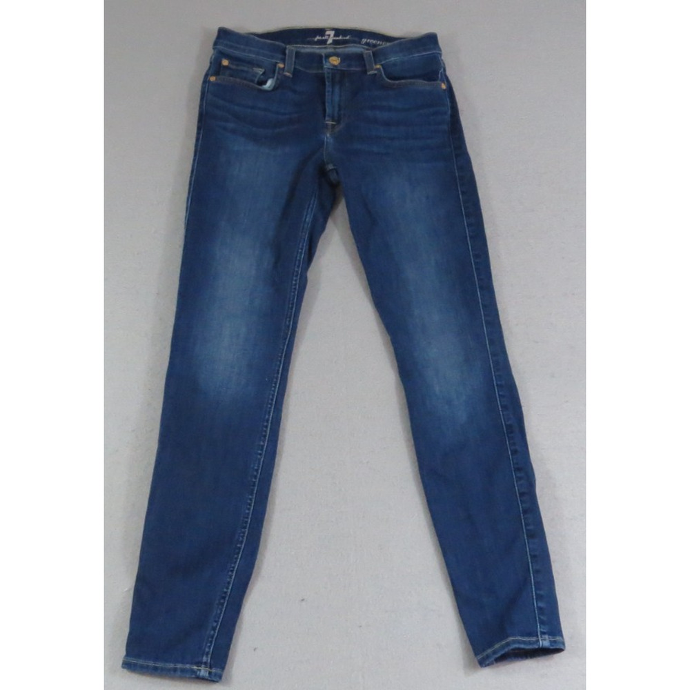 7 For All Mankind Skinny Jeans Womens 28 Dark Wash Stretch Mid‎ Rise Denim EUC
